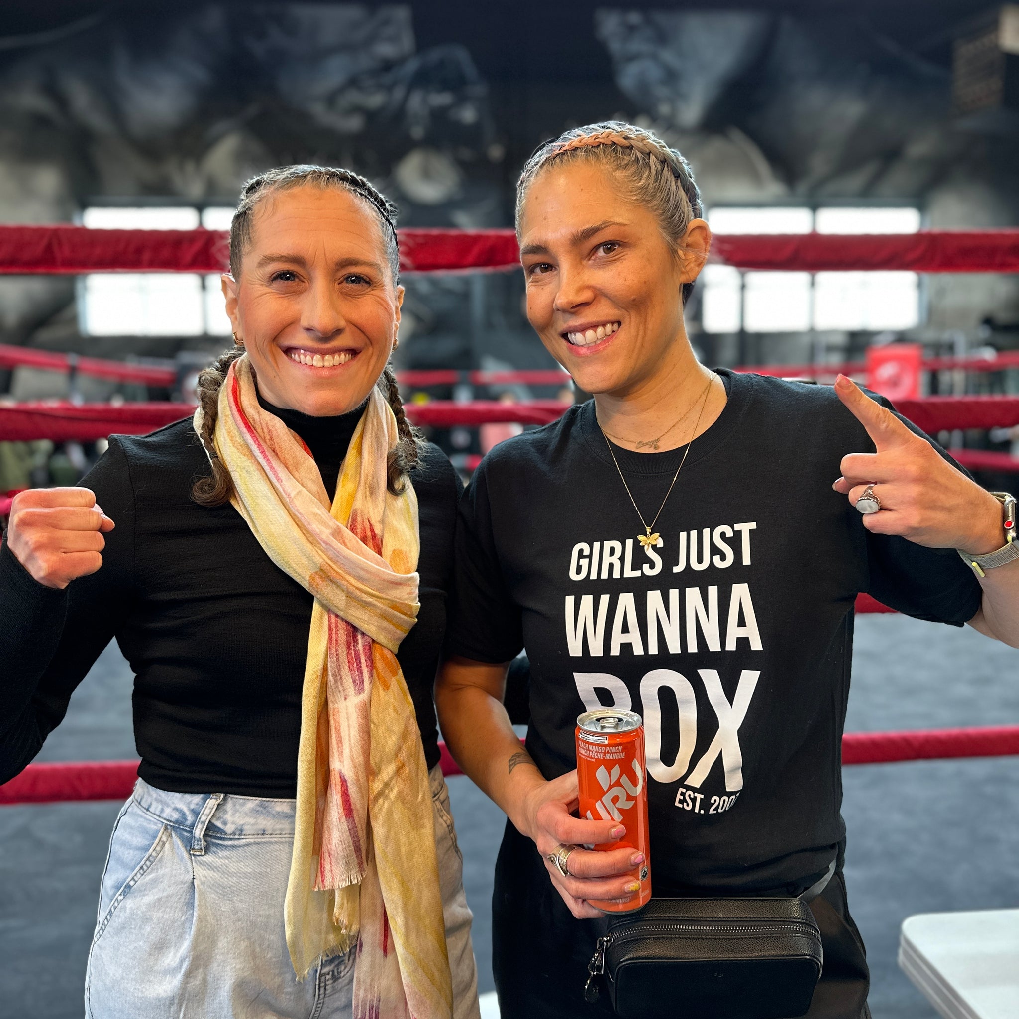 GJWB owners Helene & Kristina in front of a boxing ring