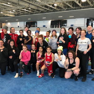 female boxers in the ring post sparring at boxing ontario tournament 