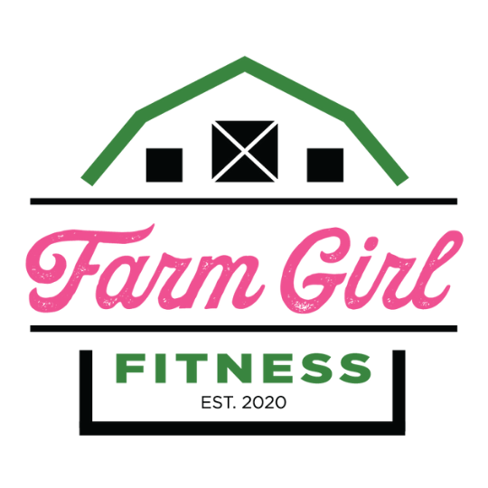 farm girl fitness logo with a barn in background 