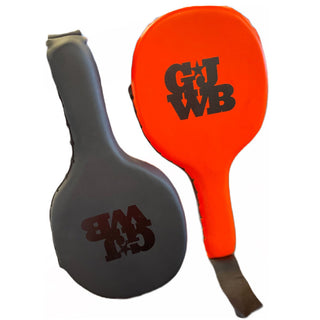 Orange & Black women's boxing coaching paddles with GJWB logo
