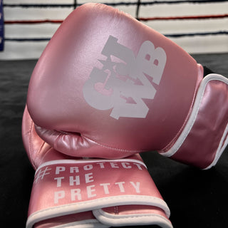 shiny pink and white boxing gloves (for women)