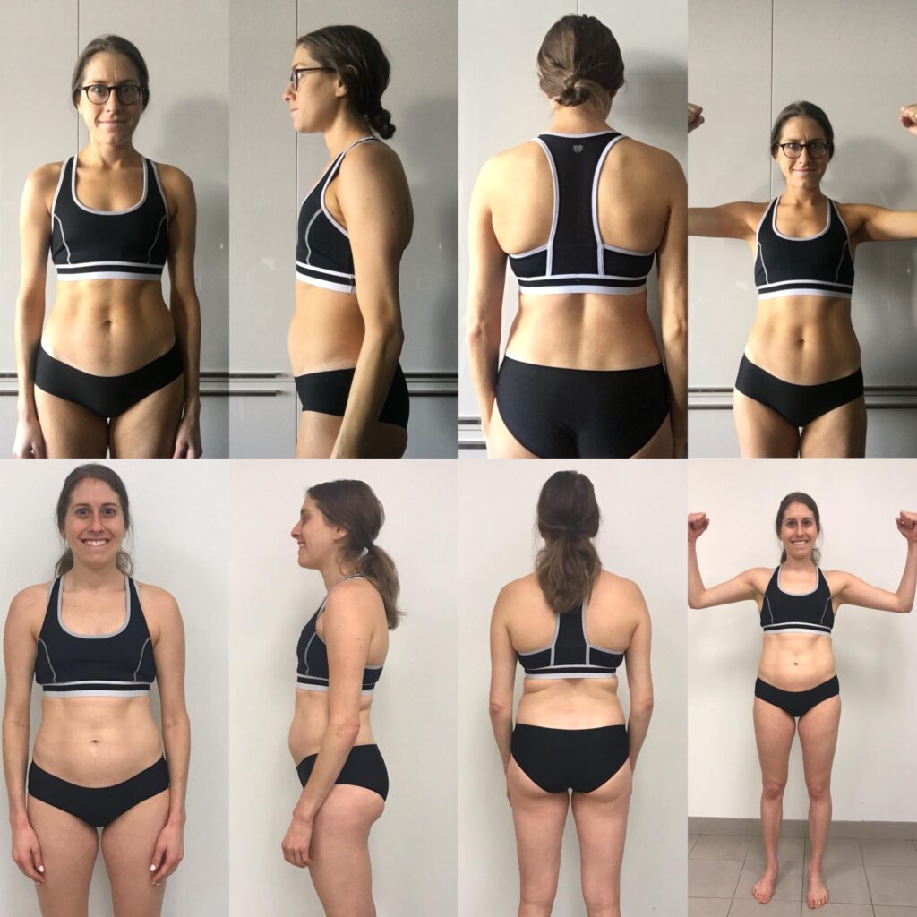 A woman's before and after fight weight transformation
